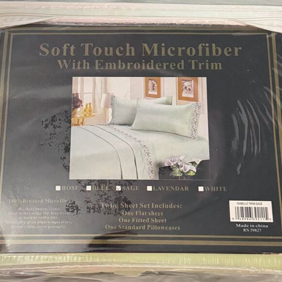 Twin Sheet Set Isabelle Sage, 100% Brushed Microfiber New in bag - Picture 3 of 3